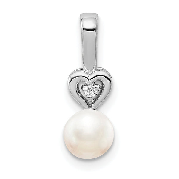 Sterling Silver Rhodium-Plated Freshwater Pearl & Diamond Pendant Polished Elegant Design