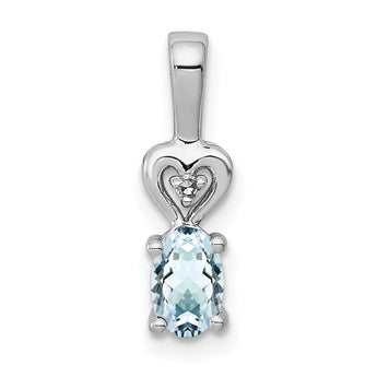 Sterling Silver Rhodium-Plated Aquamarine & Diamond Pendant Polished, March Birthstone