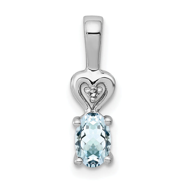Sterling Silver Rhodium-Plated Aquamarine & Diamond Pendant Polished, March Birthstone