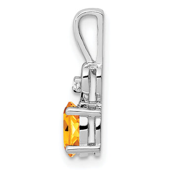 Sterling Silver Rhodium-Plated Citrine & Diamond Pendant November Birthstone Elegance