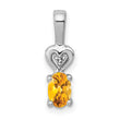 Sterling Silver Rhodium-Plated Citrine & Diamond Pendant November Birthstone Elegance