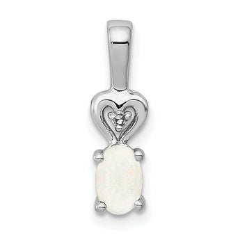 Sterling Silver Rhodium-Plated Opal & Diamond Pendant Elegant Oval Design