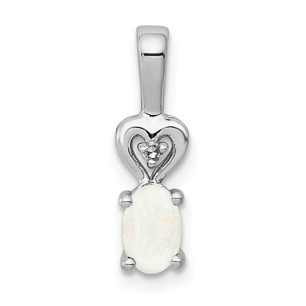 Sterling Silver Rhodium-Plated Opal & Diamond Pendant Elegant Oval Design