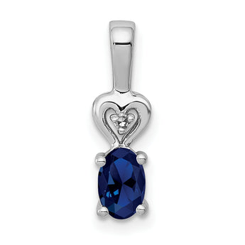 Sterling Silver Sapphire & Diamond Pendant with Rhodium Finish Polished