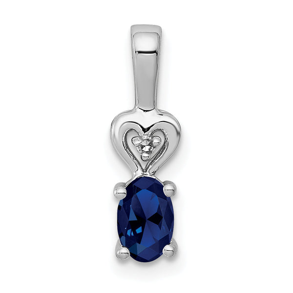 Sterling Silver Sapphire & Diamond Pendant with Rhodium Finish Polished