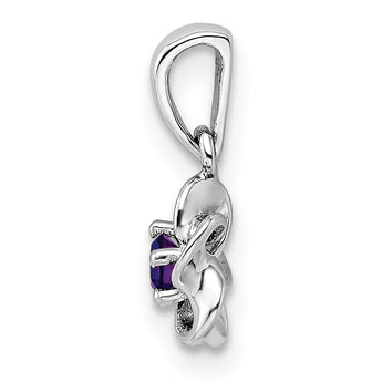 Sterling Silver Rhodium-Plated Amethyst Floral Pendant Elegant February Birthstone Charm