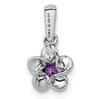 Sterling Silver Rhodium-Plated Amethyst Floral Pendant Elegant February Birthstone Charm