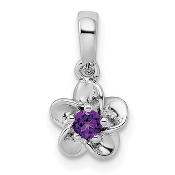 Sterling Silver Rhodium-Plated Amethyst Floral Pendant Elegant February Birthstone Charm