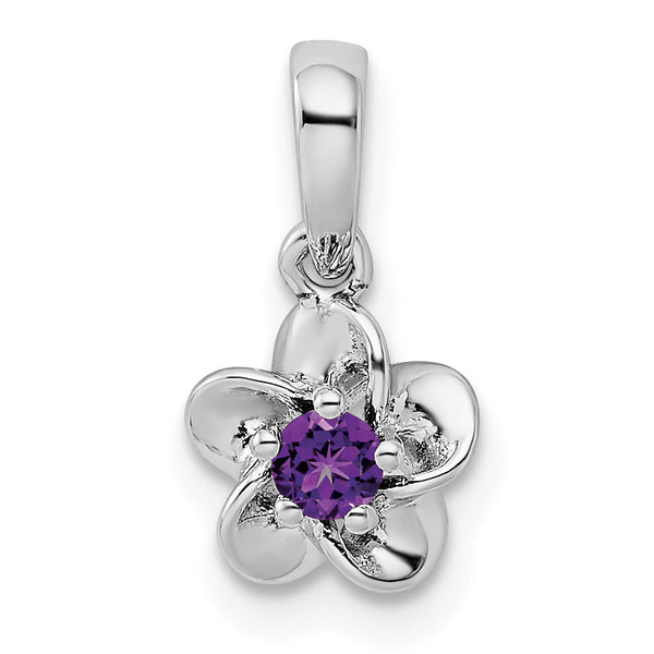 Sterling Silver Rhodium-Plated Amethyst Floral Pendant Elegant February Birthstone Charm