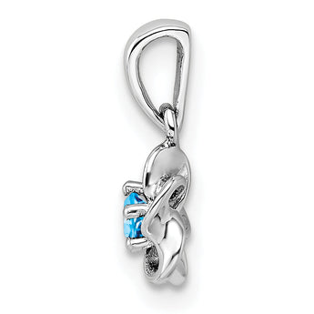 Sterling Silver Rhodium-Plated Blue Topaz Floral Pendant Polished Finish