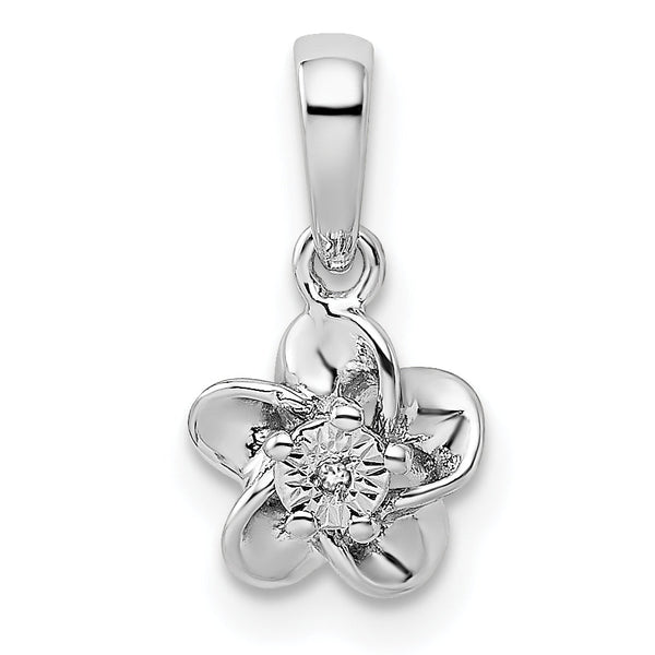 Sterling Silver 925 Rhodium-Plated Floral Diamond Pendant with Polished Finish