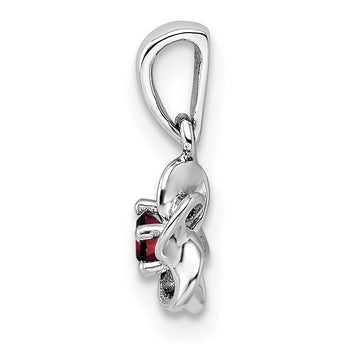 Sterling Silver 925 Rhodium-Plated Garnet Floral Pendant Polished, Elegant, Birthstone Jewelry