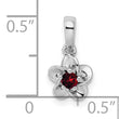 Sterling Silver 925 Rhodium-Plated Garnet Floral Pendant Polished, Elegant, Birthstone Jewelry