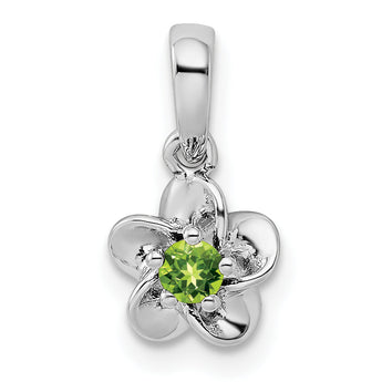 Sterling Silver Rhodium-Plated Peridot Pendant with Floral Design Polished Finish