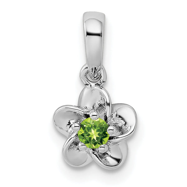 Sterling Silver Rhodium-Plated Peridot Pendant with Floral Design Polished Finish