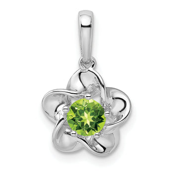 Sterling Silver Rhodium-Plated Peridot Pendant with Floral Design August Birthstone