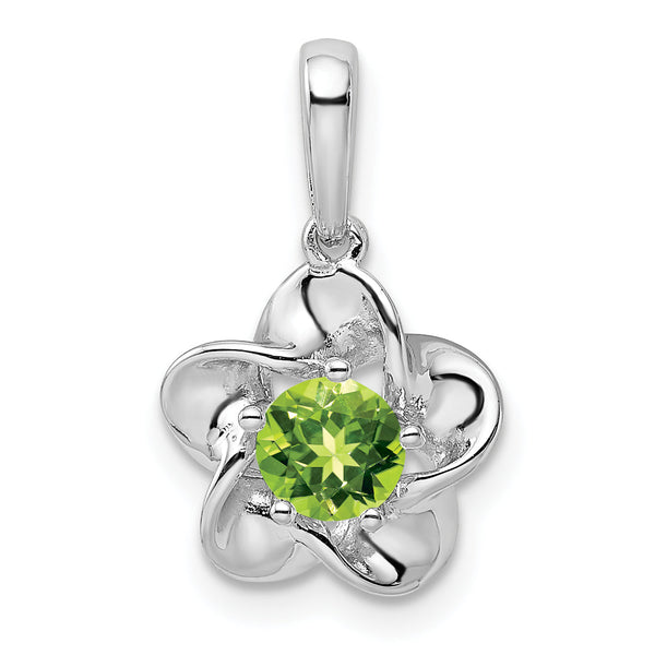 Sterling Silver Rhodium-Plated Peridot Pendant with Floral Design August Birthstone