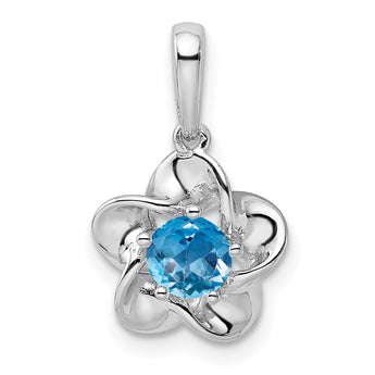 925 Sterling Silver Rhodium-Plated Floral Blue Topaz Pendant, December Birthstone
