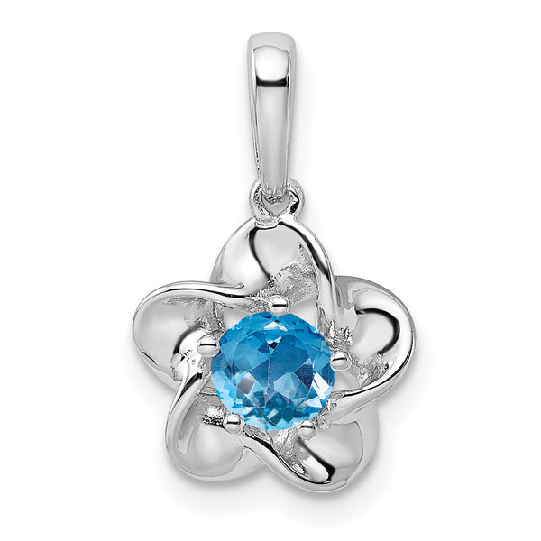 925 Sterling Silver Rhodium-Plated Floral Blue Topaz Pendant, December Birthstone