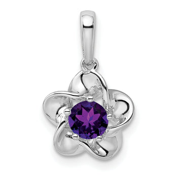 Sterling Silver 925 Rhodium-Plated Amethyst Floral Pendant Elegant February Birthstone Style