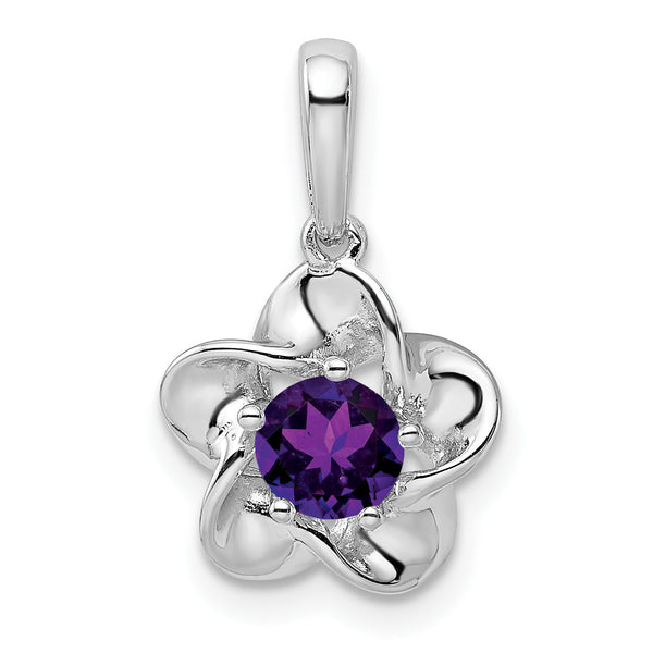 Sterling Silver 925 Rhodium-Plated Amethyst Floral Pendant Elegant February Birthstone Style