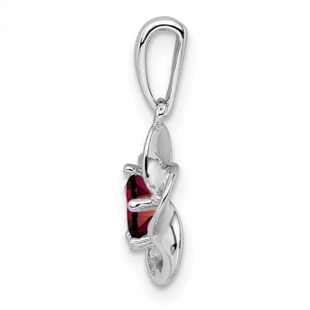 Sterling Silver 925 Garnet Floral Pendant with Rhodium Polish Bridal Jewelry - Birthstone Company