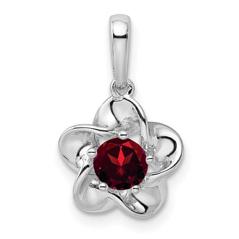 Sterling Silver 925 Garnet Floral Pendant with Rhodium Polish Bridal Jewelry