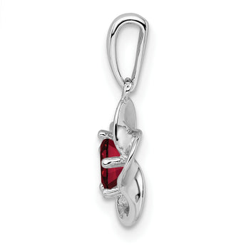Sterling Silver Rhodium-Plated Ruby Pendant with Polished Floral Design - Birthstone Company