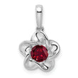 Sterling Silver Rhodium-Plated Ruby Pendant with Polished Floral Design