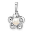 Sterling Silver Rhodium-Plated Pearl Pendant with Floral 3D Design June Birthstone