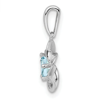 925 Sterling Silver Rhodium-Plated Aquamarine Floral Pendant, Polished Finish