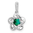 Sterling Silver 925 Floral Pendant with Lab-Created Emerald Rhodium-Plated, Elegant Design for May Birthstone