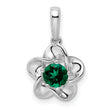 Sterling Silver 925 Floral Pendant with Lab-Created Emerald Rhodium-Plated, Elegant Design for May Birthstone