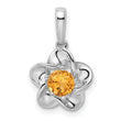Sterling Silver 925 Citrine Pendant with Rhodium-Plated Floral Design