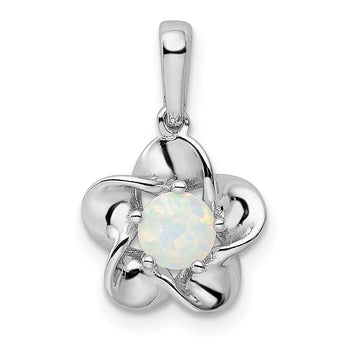 Sterling Silver 925 Rhodium-Plated Floral Opal Pendant Polished, October Birthstone Charm