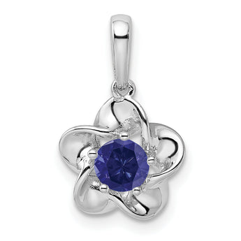 Sterling Silver Rhodium-Plated Sapphire Pendant with Floral Design September Birthstone