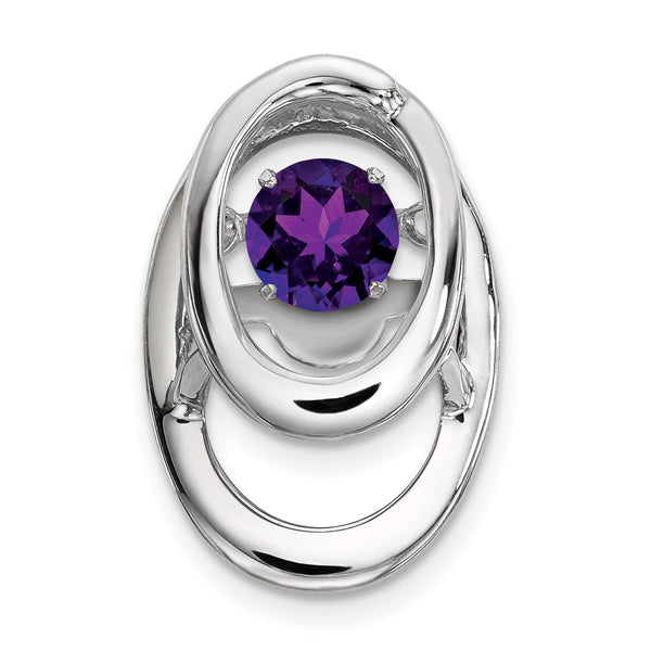 Sterling Silver 925 Amethyst Birthstone Pendant with Polished Rhodium Finish