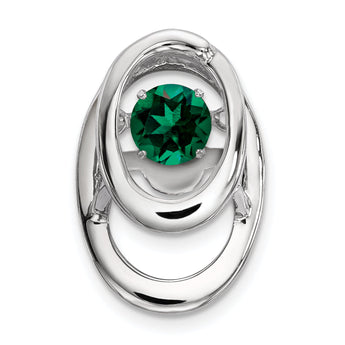 Sterling Silver Rhodium 925 Emerald Birthstone Pendant with Polished Finish