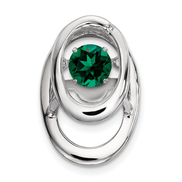 Sterling Silver Rhodium 925 Emerald Birthstone Pendant with Polished Finish