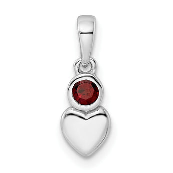 Sterling Silver Rhodium-plated Polished Garnet Heart Pendant - Birthstone Company