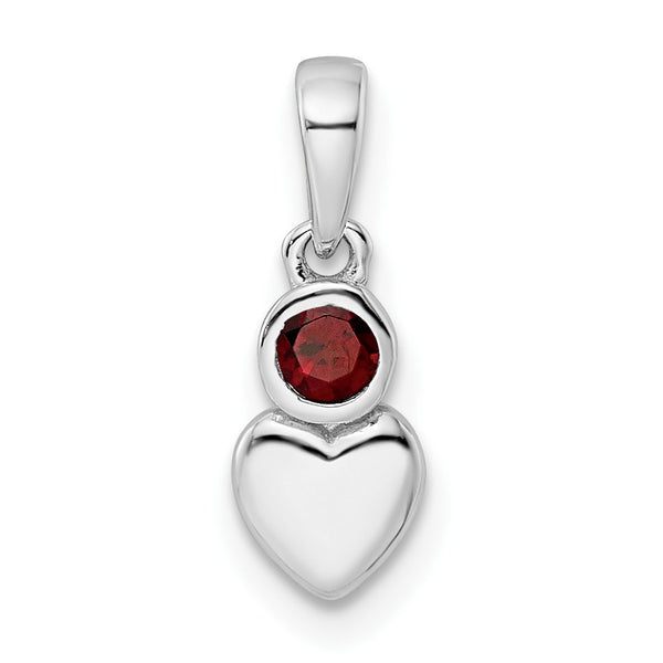 Sterling Silver Rhodium-plated Polished Garnet Heart Pendant - Birthstone Company
