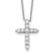 SS RH-plated CZ April Birthstone Cross 16in w/2in ext Necklace