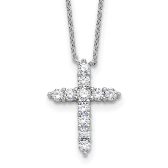 SS RH-plated CZ April Birthstone Cross 16in w/2in ext Necklace
