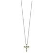 SS RH-plated Green CZ August Birthstone Cross w/2in ext Necklace