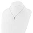SS RH-plated Green CZ August Birthstone Cross w/2in ext Necklace