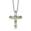 SS RH-plated Green CZ August Birthstone Cross w/2in ext Necklace