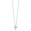 SS RH-plated Blue CZ December Birthstone Cross w/2in ext Necklace