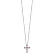 SS RH-plated Purple CZ February Birthstone Cross w/2in ext Necklace