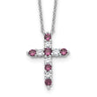 SS RH-plated Purple CZ February Birthstone Cross w/2in ext Necklace