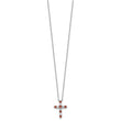 SS RH-plated Red CZ January Birthstone Cross w/2in ext Necklace
